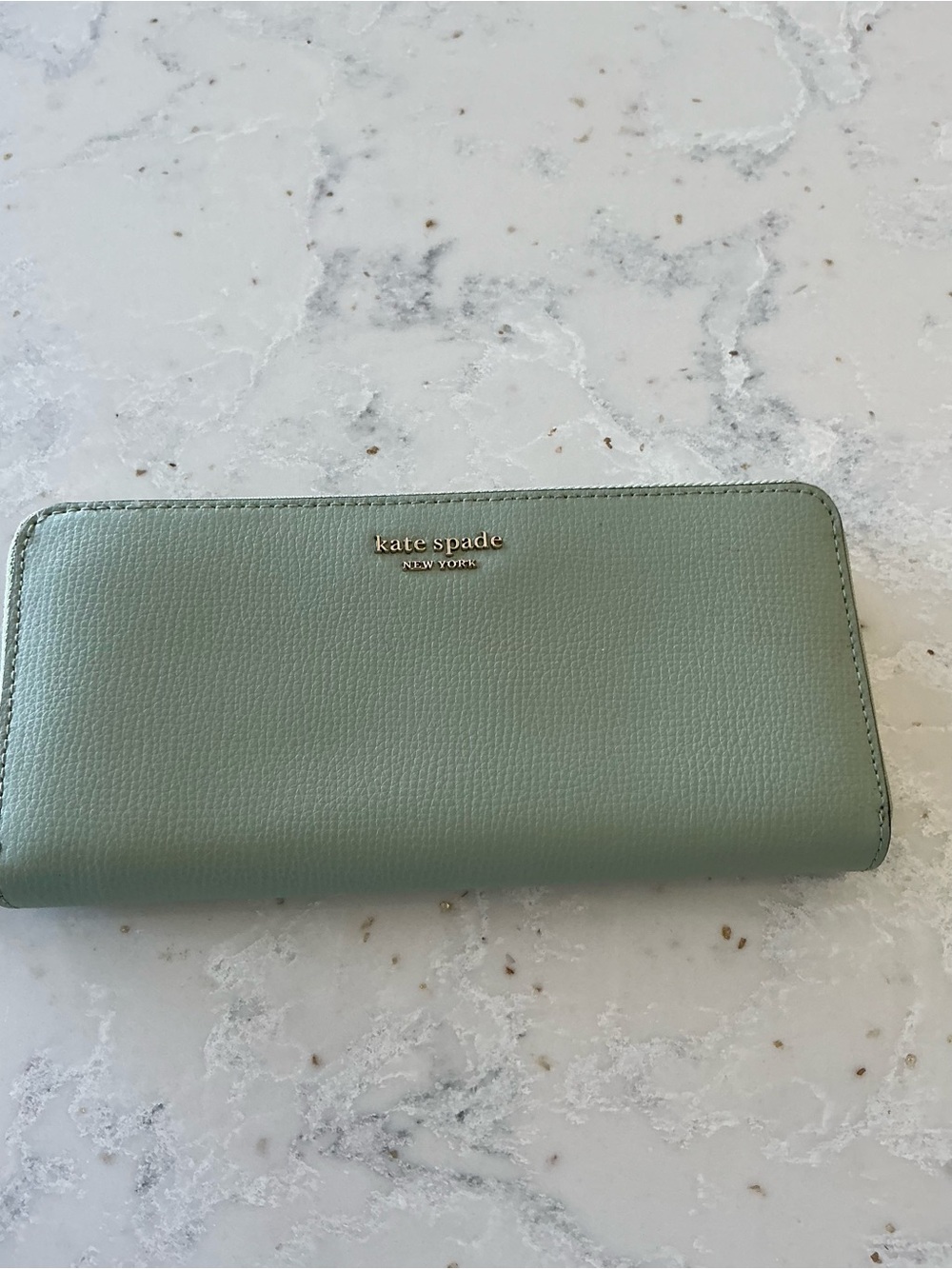 Kate Spade Sage Green Pebbled Leather Zip Around Continental Wallet With COA
